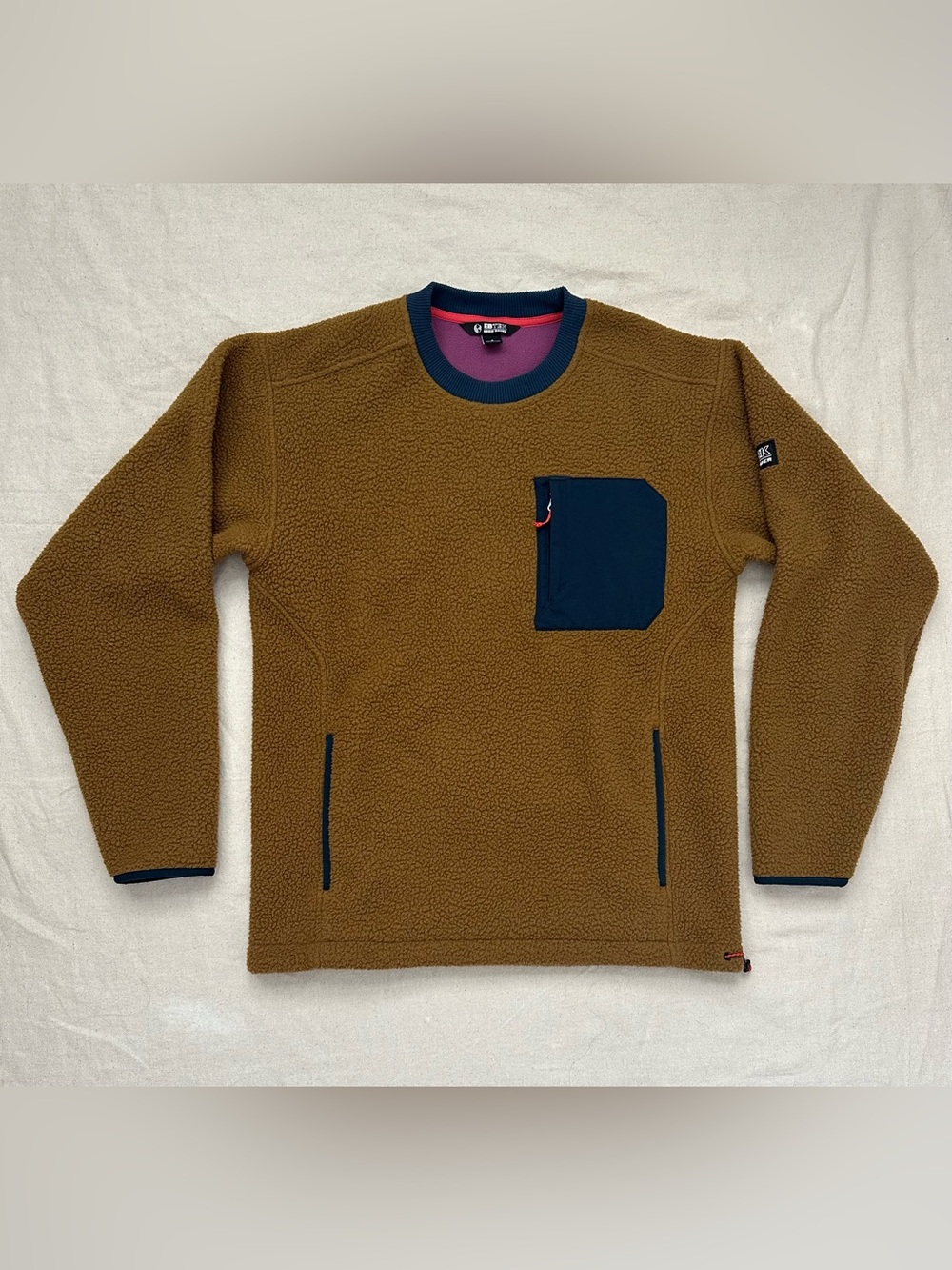 Eddie Bauer EBTEK Sherpa Fleece Pullover Sweater Brown Blue Small Vintage Vibe